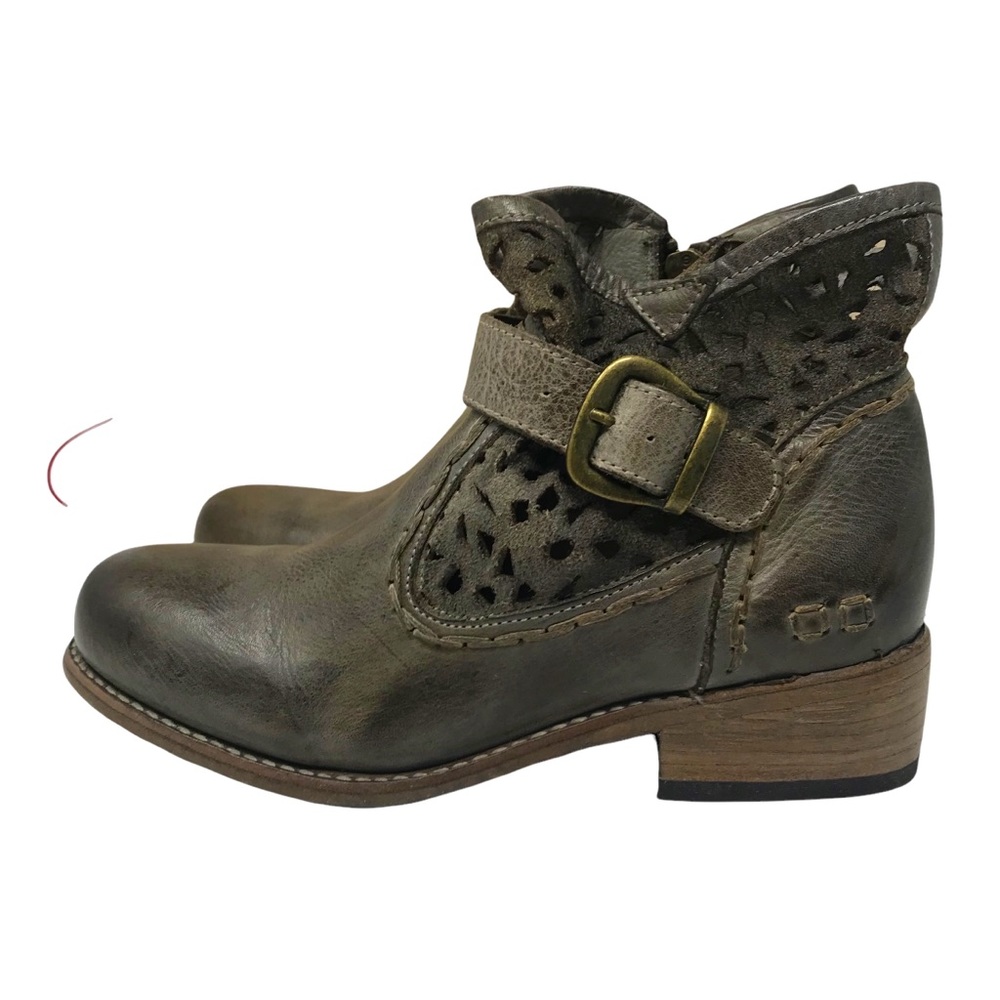 Bed Stu Leather Ankle Boots With Artistic Cutouts-heather taupe NIB